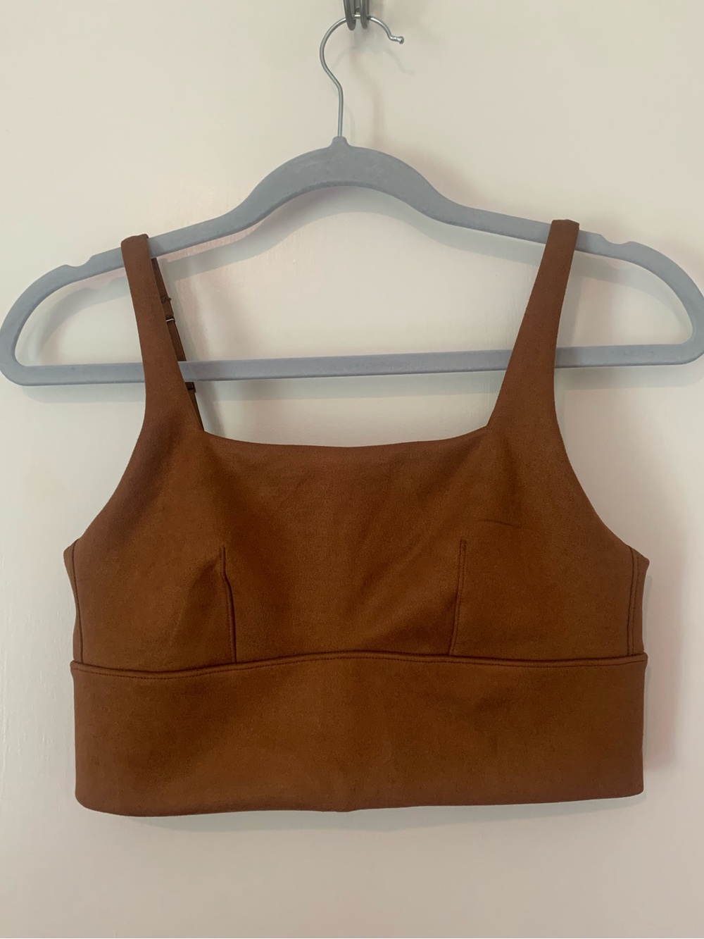 SPANX Longline Faux Suede Square Neck Crop Top Brown Medium M